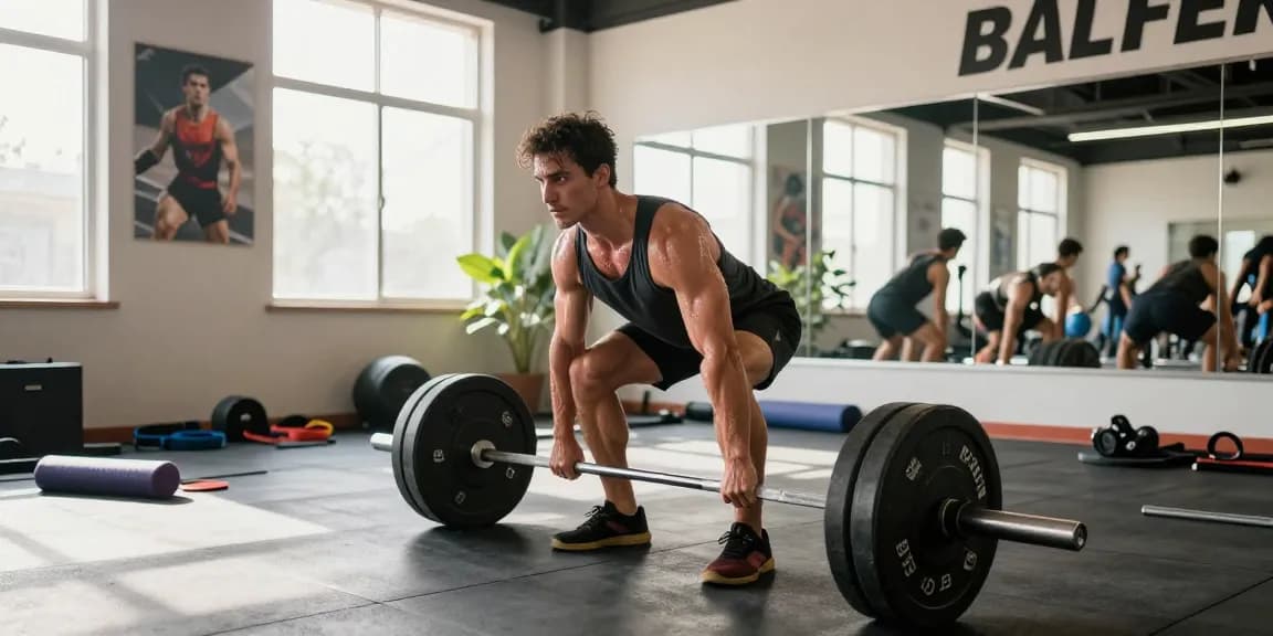 Prime Pharma Steroids voor spieropbouw met atleet die deadlift in heldere sportschool.
