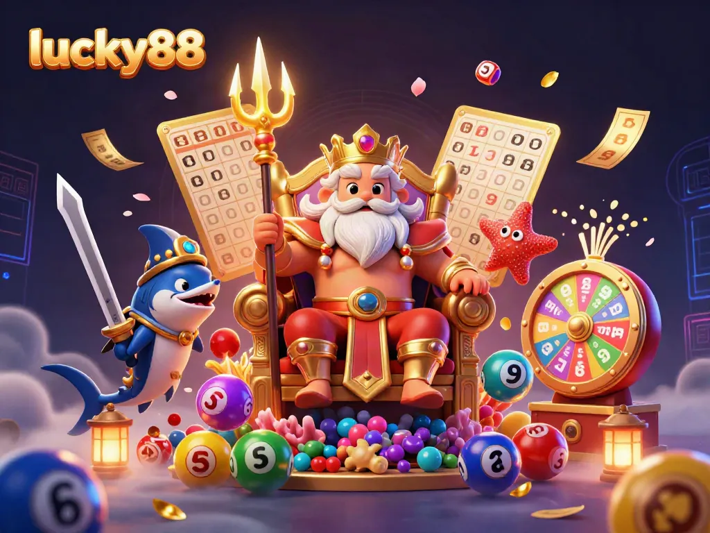 Experience exciting gameplay at lucky88 with a dynamic illustration featuring vibrant lottery elements and characters.