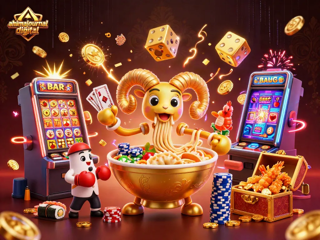 Engaging ahimajournal-digital illustration depicting a dynamic casino scene with vibrant characters and elements.