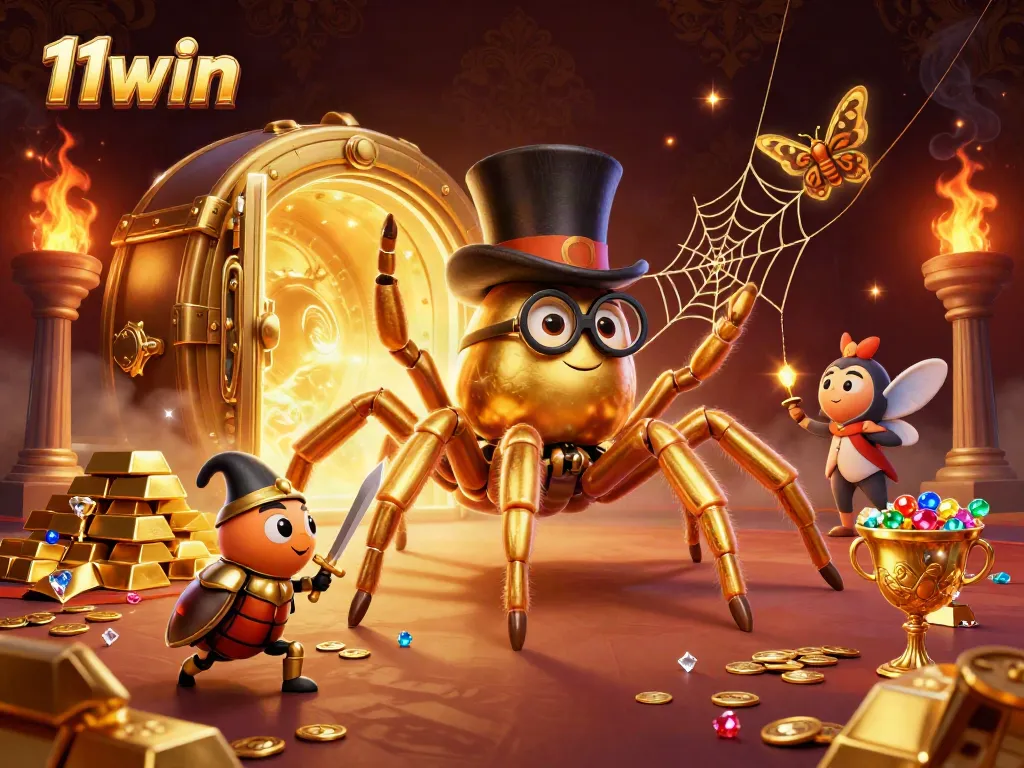 Experience thrilling adventures at 11win casino with a golden tarantula weaving luck.