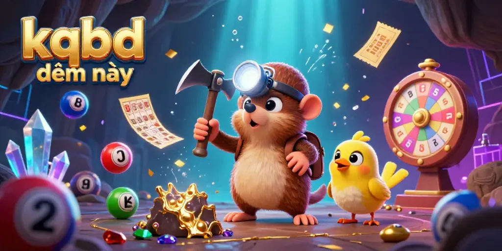 Experience kqbd đêm nay with a treasure hunter mole in a vibrant gambling-themed illustration.