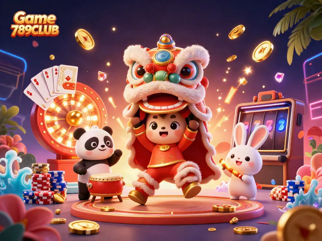Experience exhilarating gaming action with Game 789CLUB in a vibrant 3D casino scene