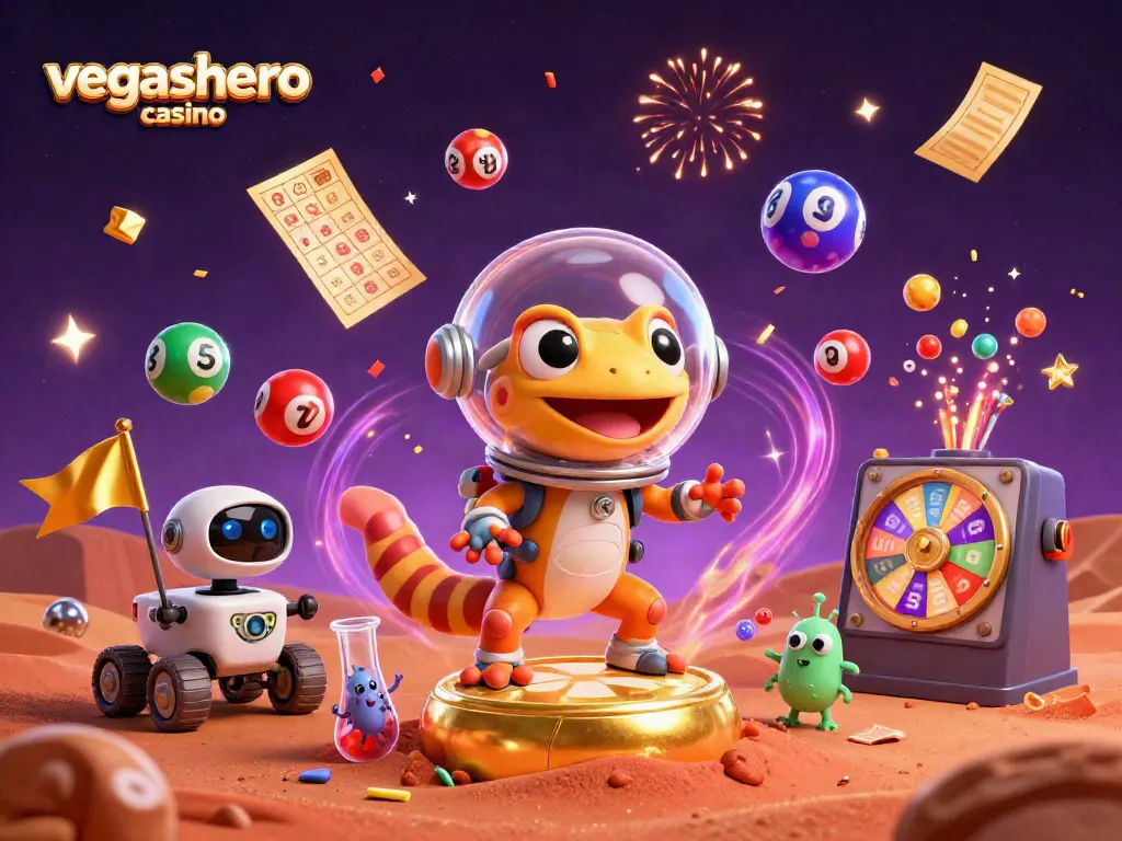 Engage in the exciting world of vegashero casino with Martian gecko discovering treasures.