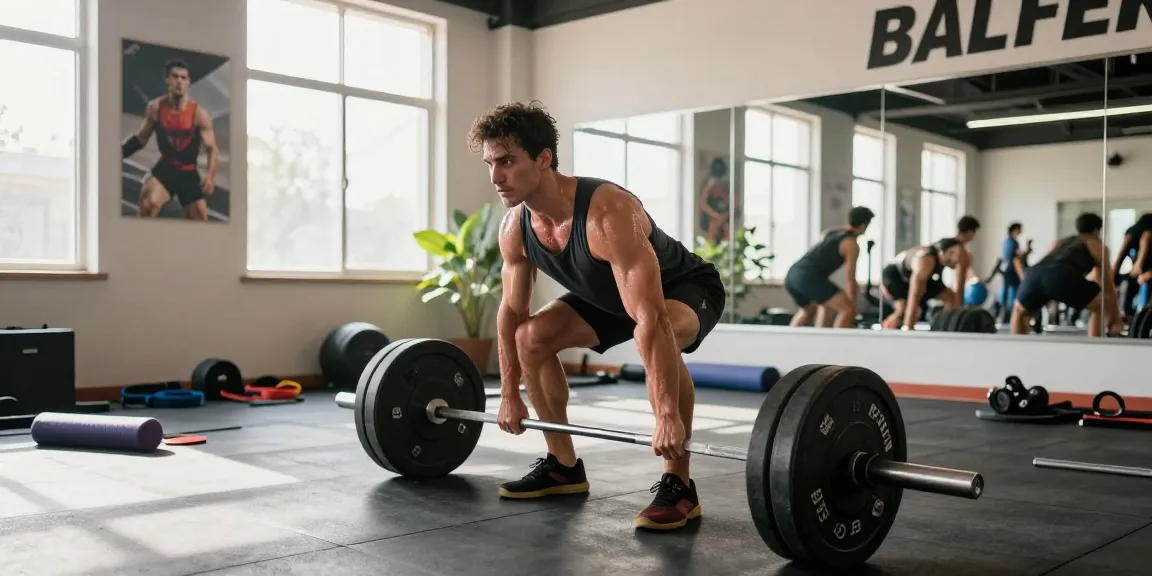 Prime Pharma Steroids voor spieropbouw met atleet die deadlift in heldere sportschool.