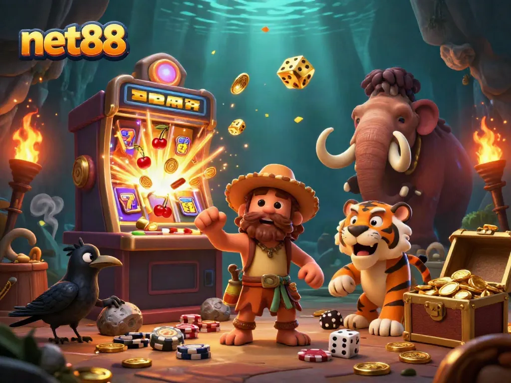Engage with net88's thrilling online casino experience featuring playful characters in action.
