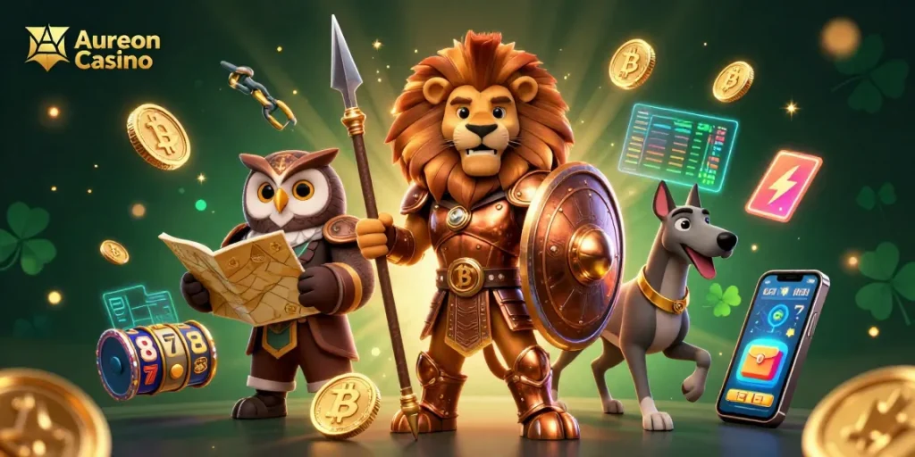 Play exciting games at Aureon Casino with our vibrant 3D illustration showcasing fun and adventure.