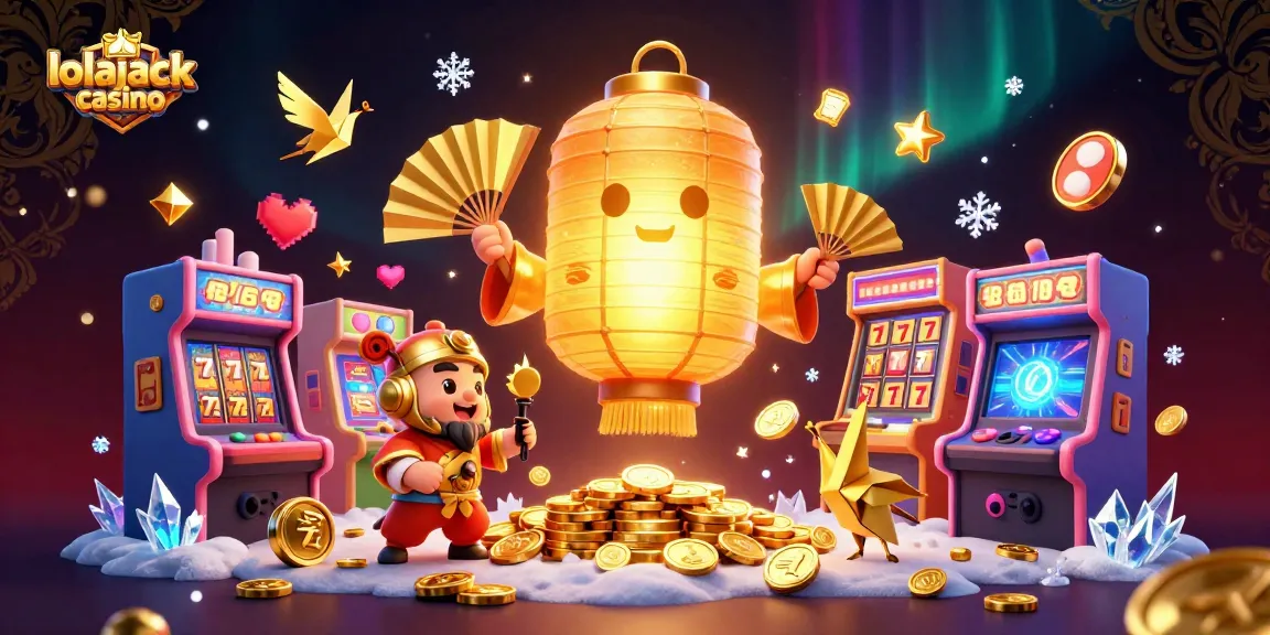 Play exciting games at lolajack casino featuring vibrant scenes and colorful elements in a dynamic 3D illustration.