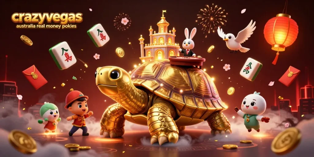 Play exciting crazyvegas australia real money pokies with golden coins, vibrant characters, and festive atmosphere.